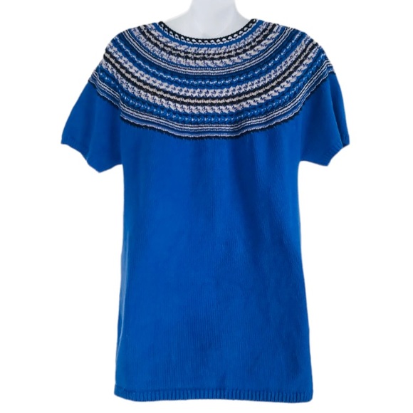 NEW Charter Club Cardigan Short Sleeve Blue Black Gray Nordic Sweater - Picture 4 of 4